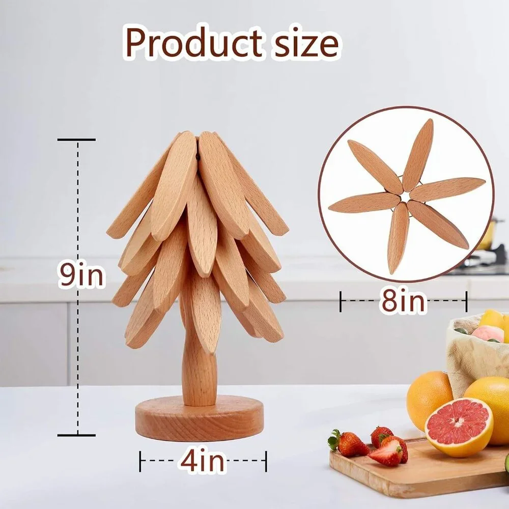 Foldable Heat Resistant Pads Kitchen Table Wooden Tree Shape Trivets Gift Sets(A